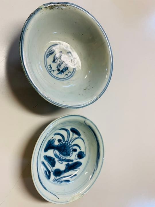 中国明時代早期と晩期染付お茶碗各1点（まとめ)