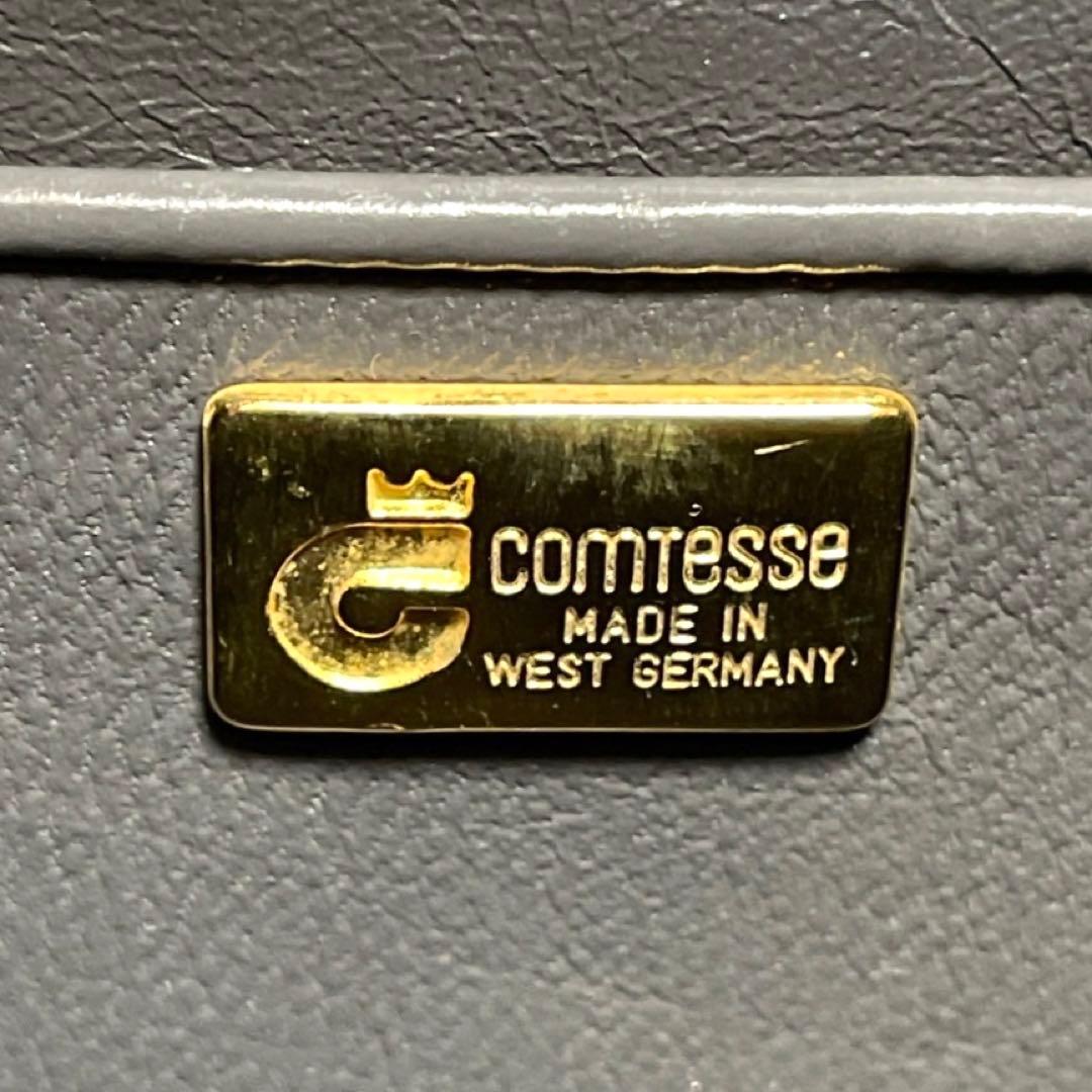 【COMTESSE】ホースヘア×レザー ダークグレー ゴールド金具 ハンドバッグ