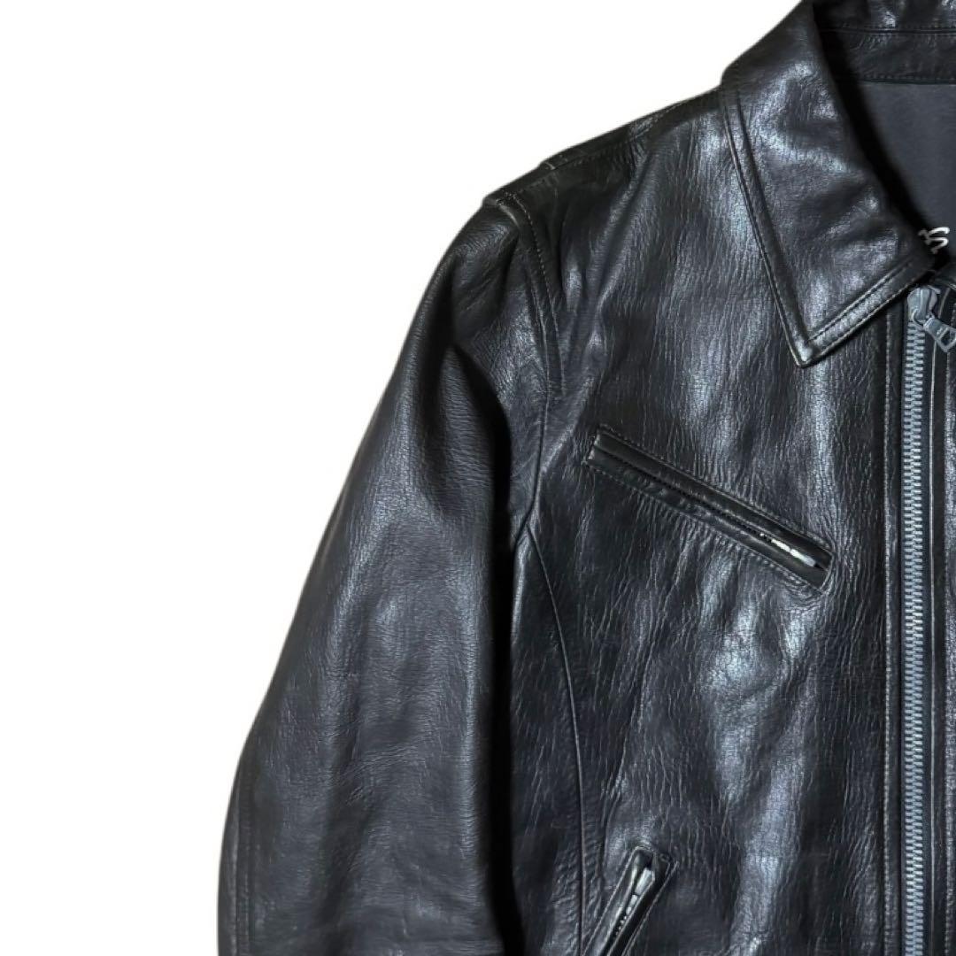 稀少 BACKLASH×ROLL バック刺繍 シングルライダースジャケット 黒