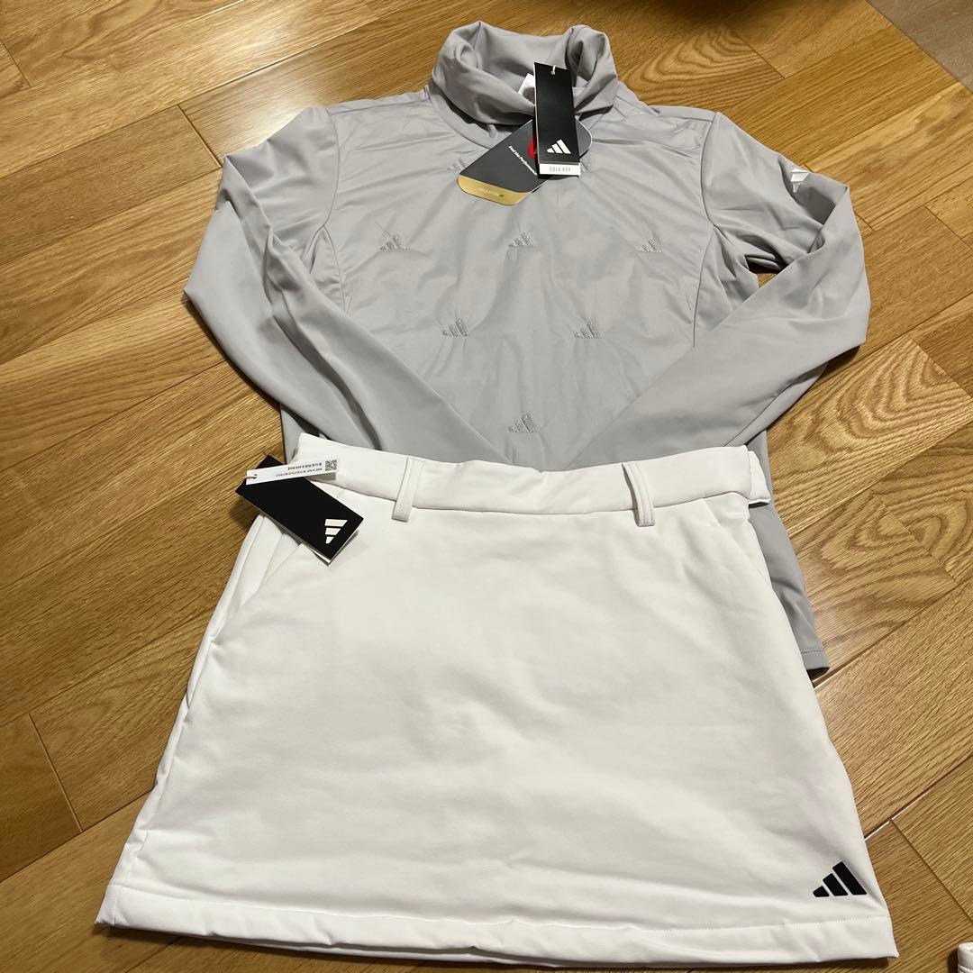 アディダスゴルフ　L キルトタートル　グレー　裏起毛　スカート 白新品　新品