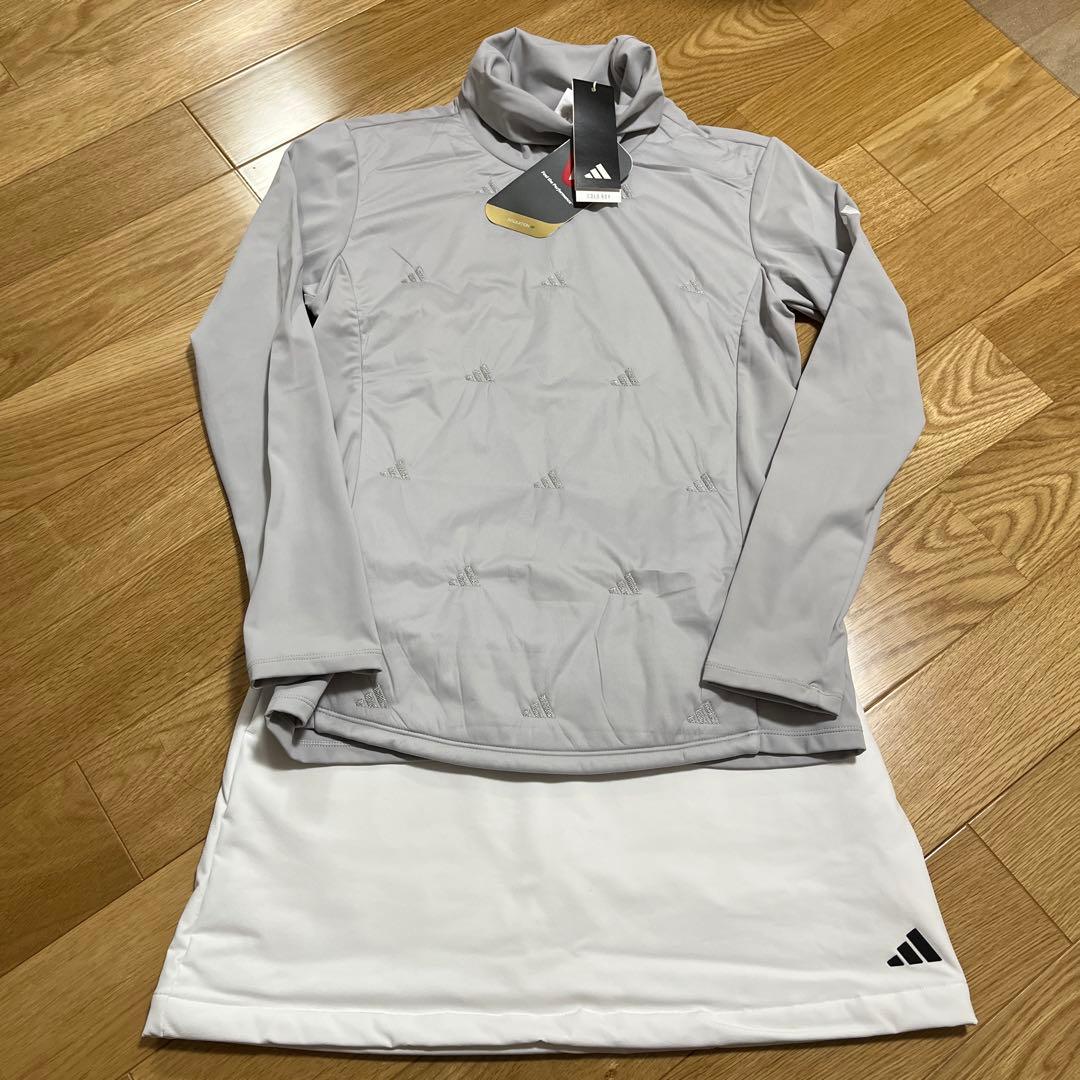 アディダスゴルフ　L キルトタートル　グレー　裏起毛　スカート 白新品　新品
