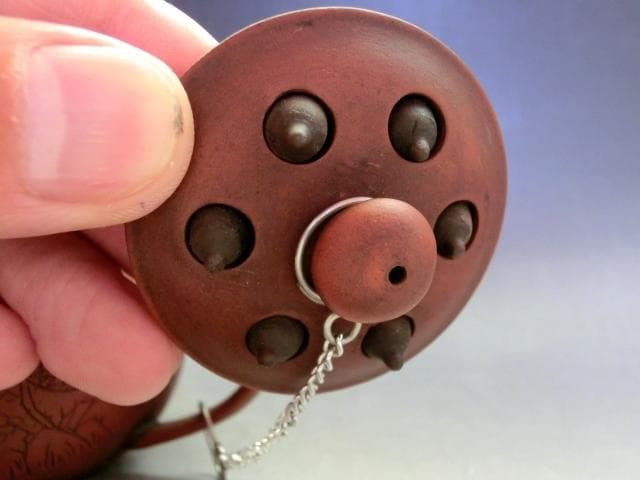 急須■中国 蓮子果実細工 漢文彫り 朱泥 後手茶瓶 壷迷偉 古玩 唐物 骨董■