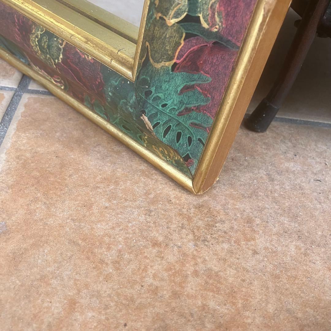 イタリア製 アンティーク調 ミラー 壁掛け 鏡 花模様 ウォールミラー