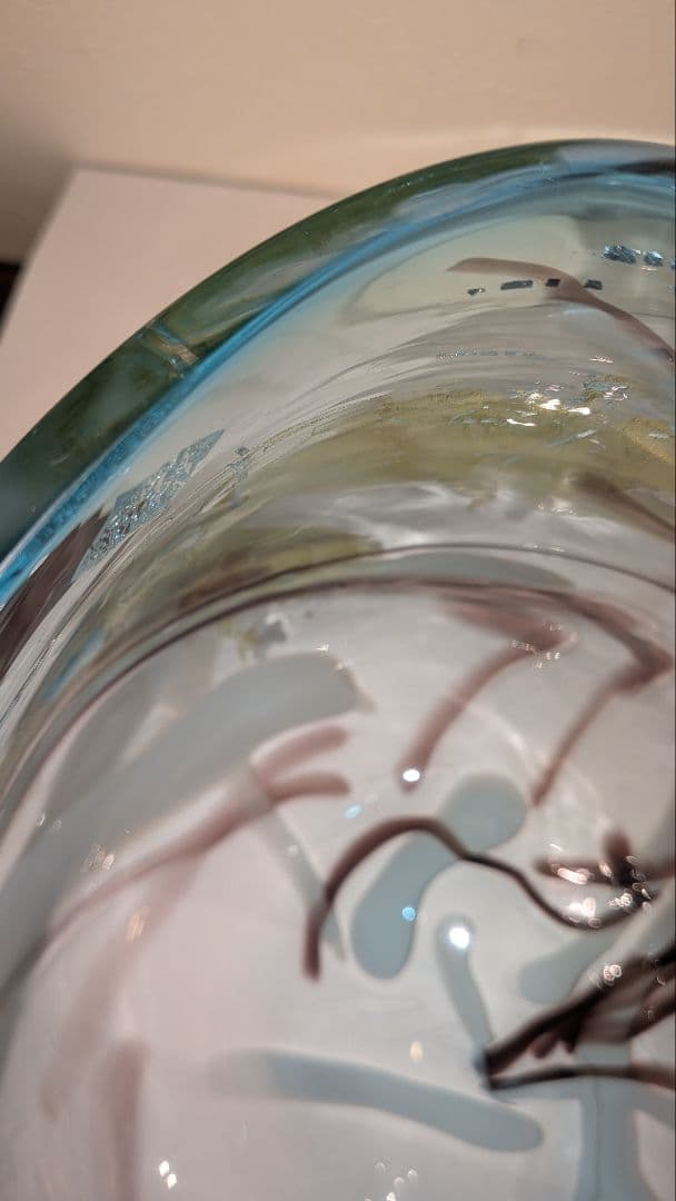 『中尾羊古』ガラス水指　茶道具　共箱　金ギヤマン義山　アトリエ羊古　吹きガラス