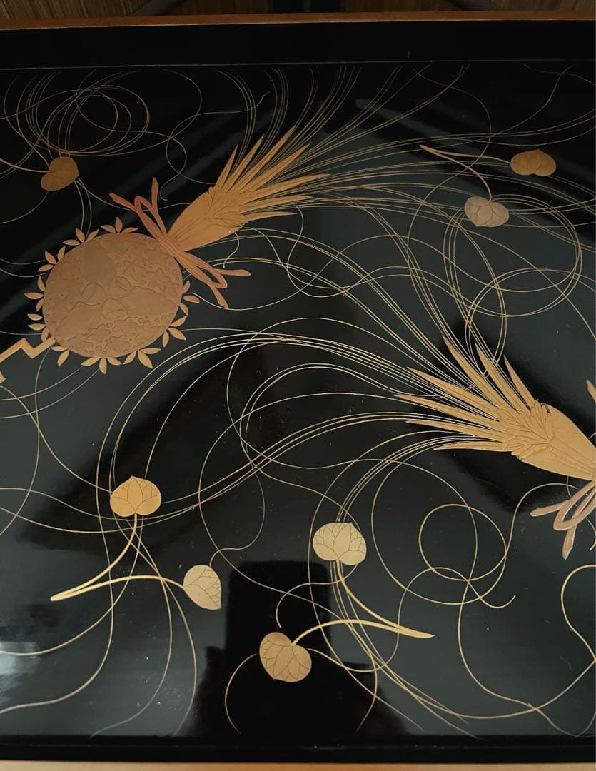 時代 金彩 蒔絵 祝い膳 黒塗り 裏 梨地 膳台