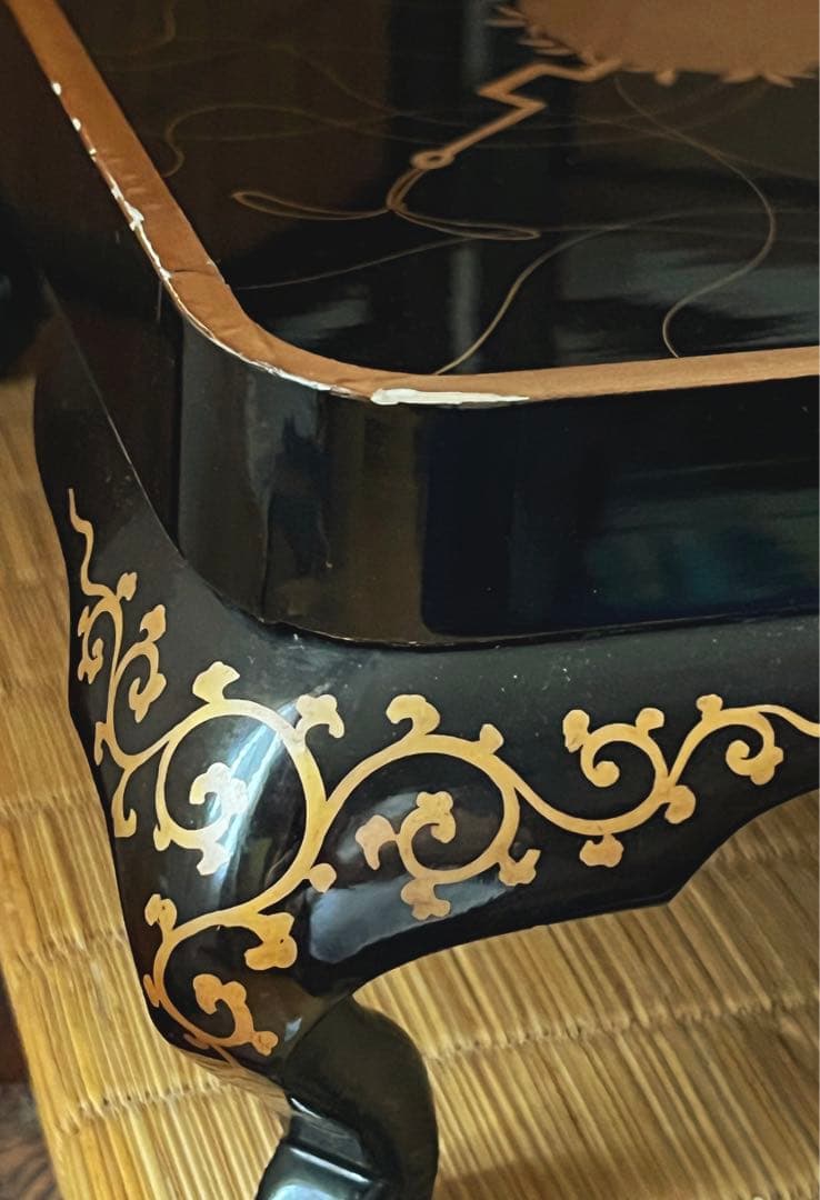 時代 金彩 蒔絵 祝い膳 黒塗り 裏 梨地 膳台