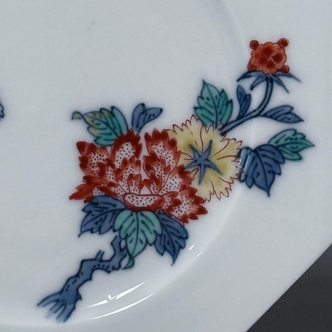 人間国宝　十三代　今泉今右衛門　高級ライン　色鍋島獅子牡丹高台皿　五点揃い　共箱