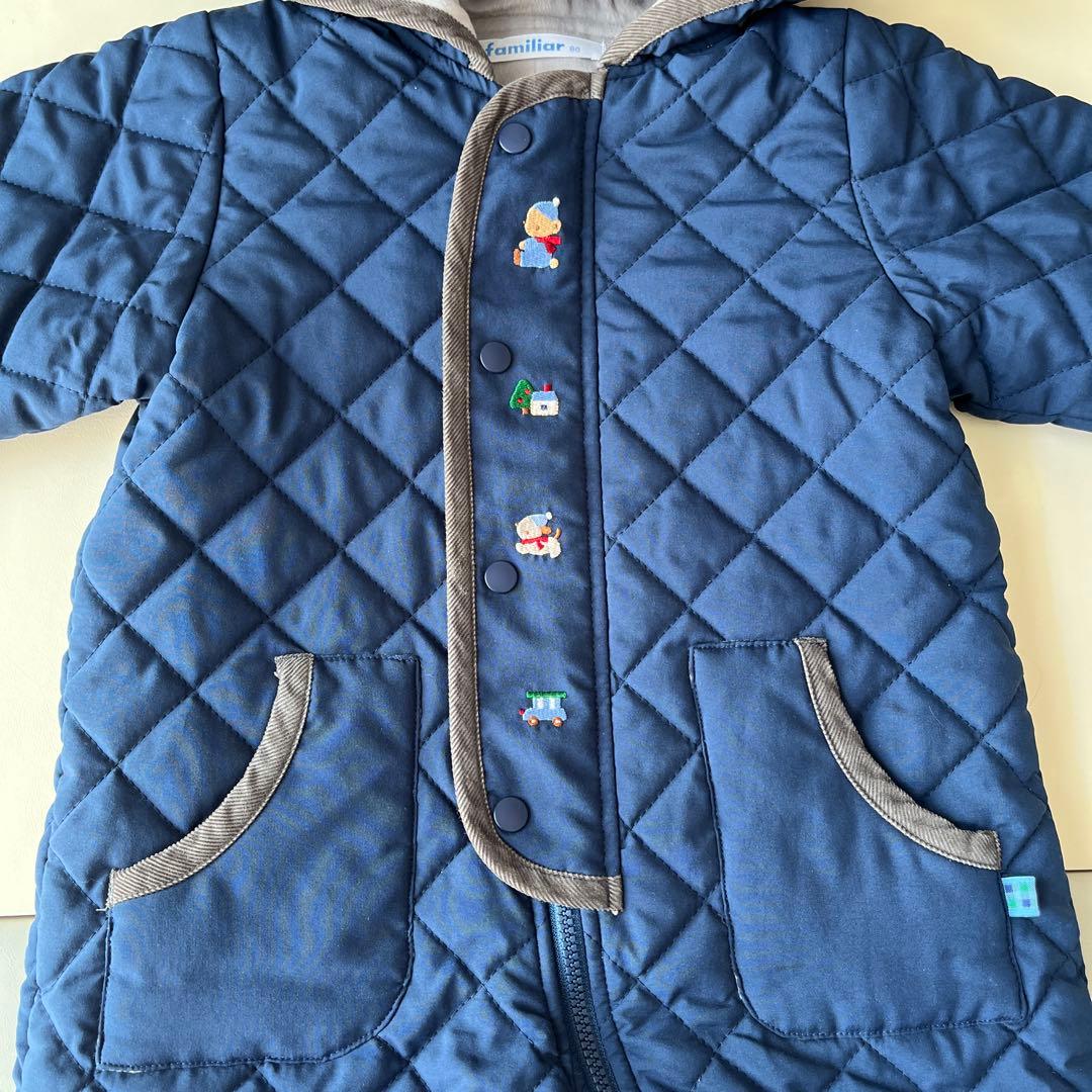 ファミリア ネイビー キルティング アウター ジャンプスーツ 80 ロンパース