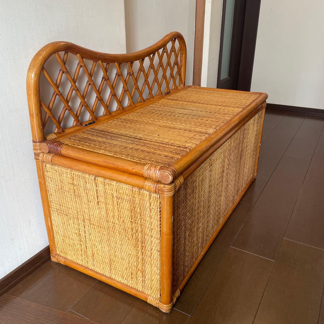 ヴィンテージ ラタンベンチ ラタン家具 籐家具 収納ベンチ 2人掛け レトロ