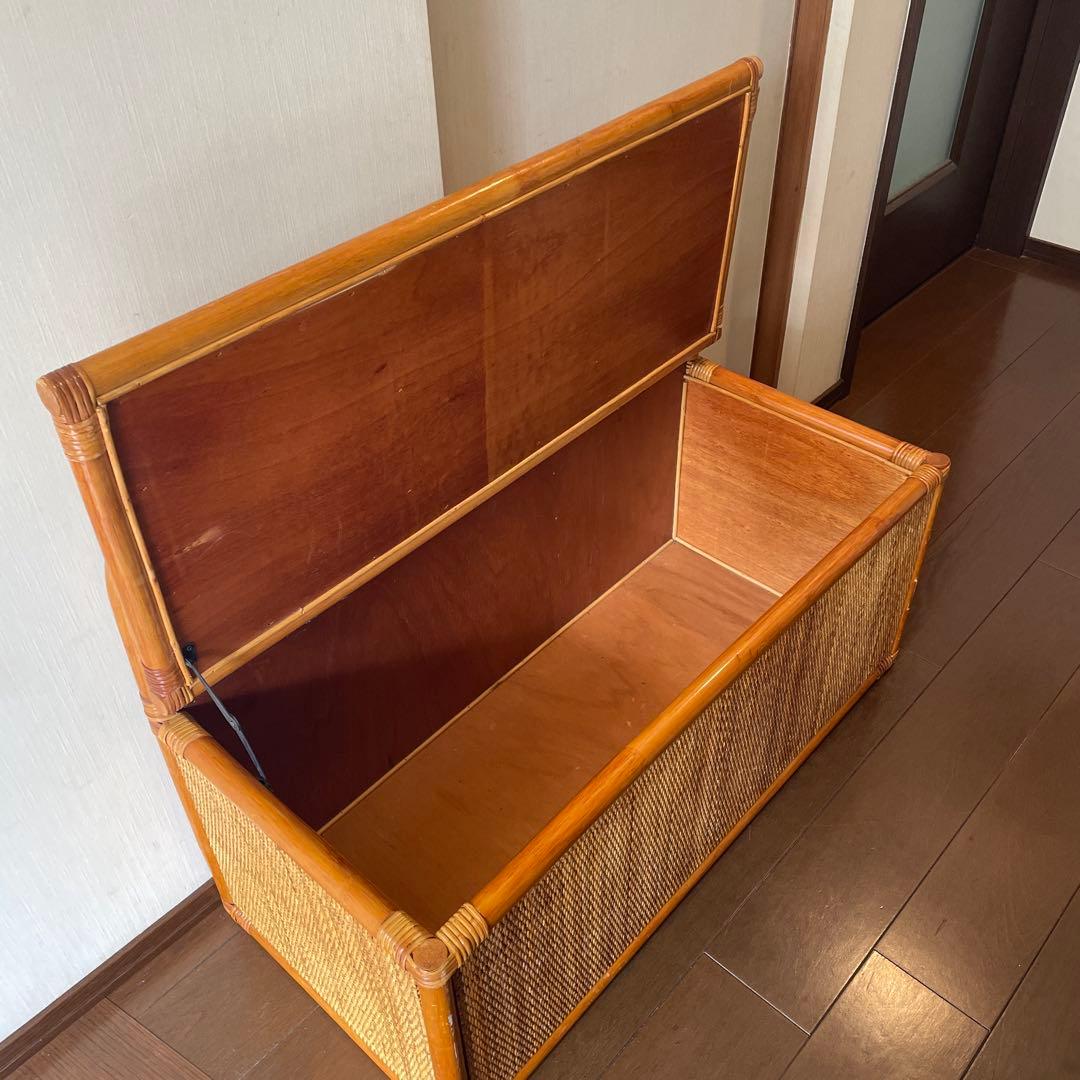 ヴィンテージ ラタンベンチ ラタン家具 籐家具 収納ベンチ 2人掛け レトロ