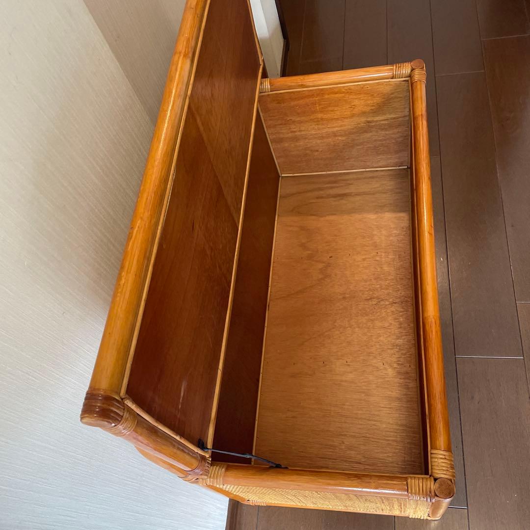 ヴィンテージ ラタンベンチ ラタン家具 籐家具 収納ベンチ 2人掛け レトロ