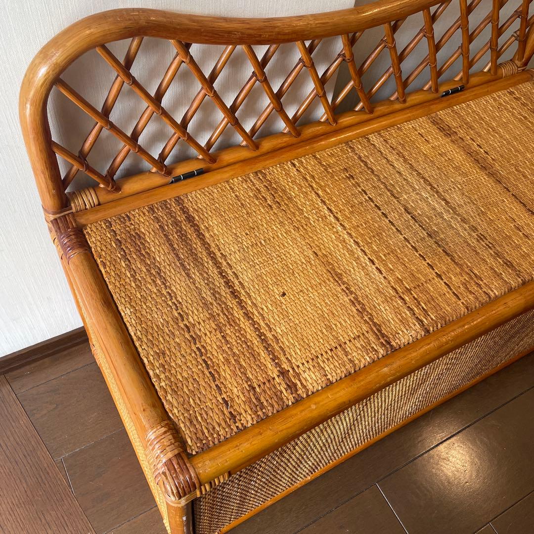 ヴィンテージ ラタンベンチ ラタン家具 籐家具 収納ベンチ 2人掛け レトロ