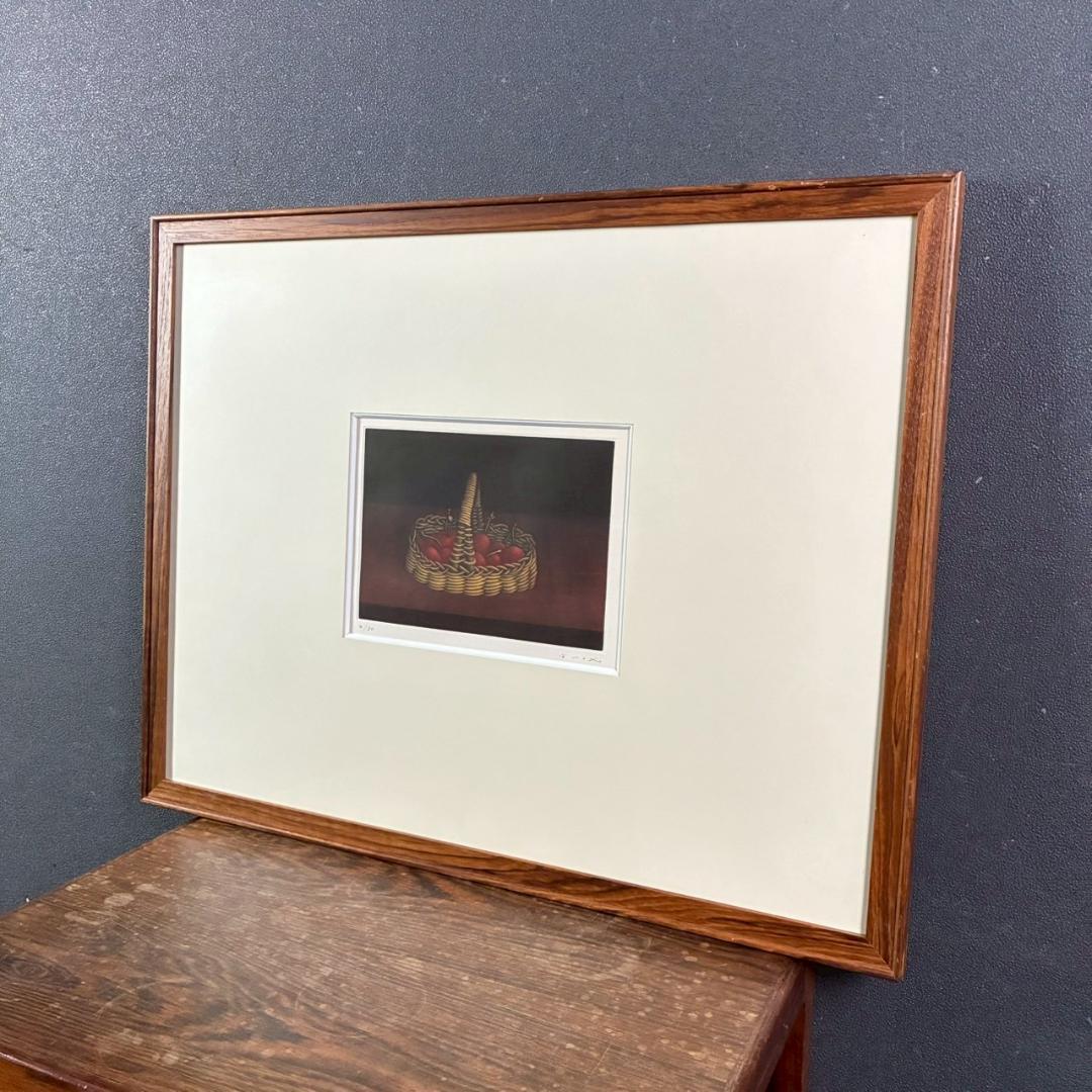 美品 元村平「さくらんぼ」銅版画 直筆サイン入り フランスで活躍 静物