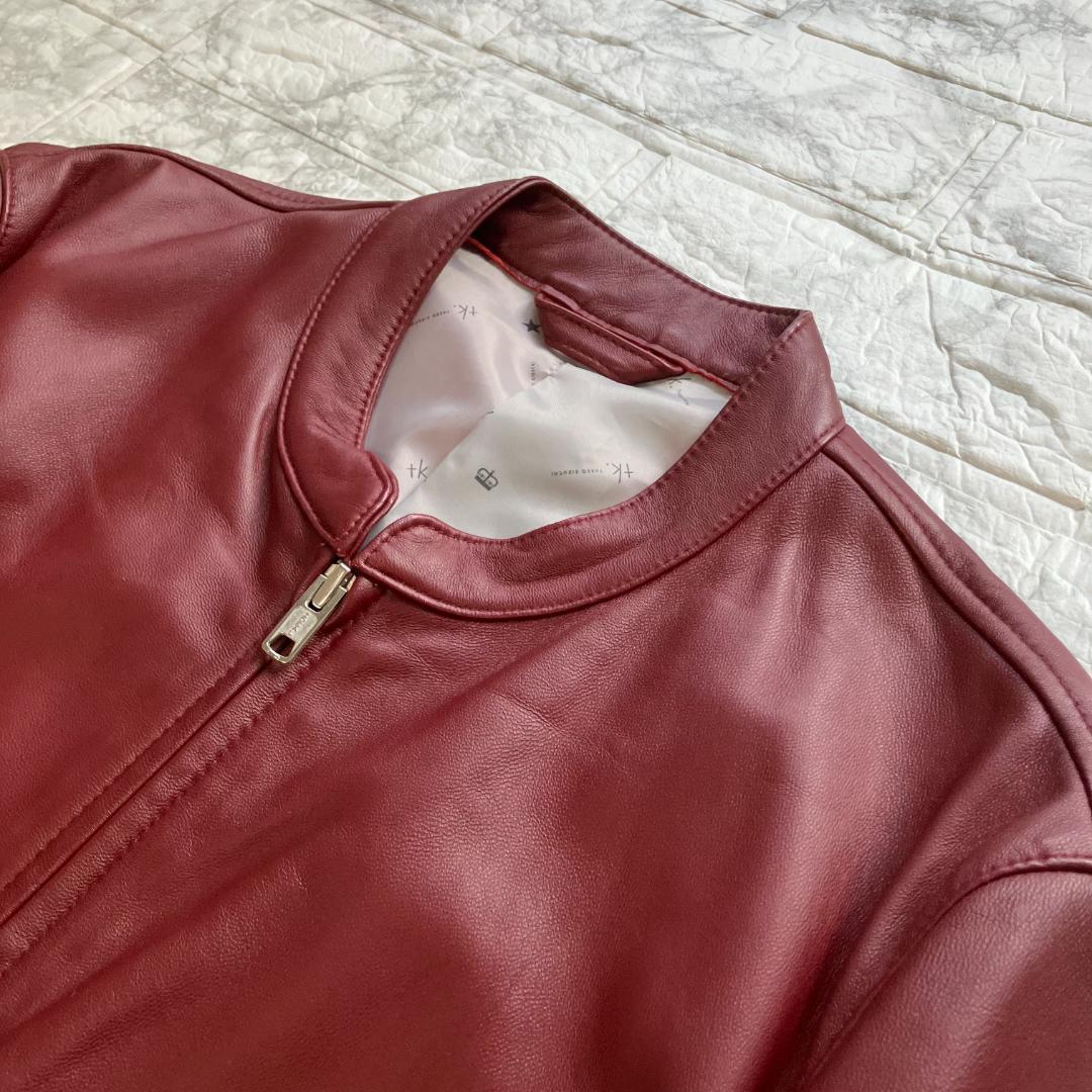 美品◎タケオキクチ 羊革 ラムレザージャケット ライダース ボルドー L