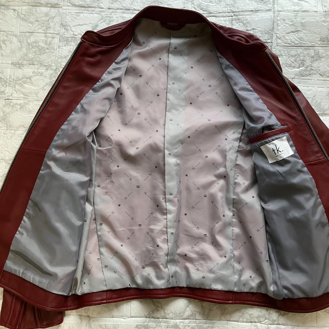 美品◎タケオキクチ 羊革 ラムレザージャケット ライダース ボルドー L