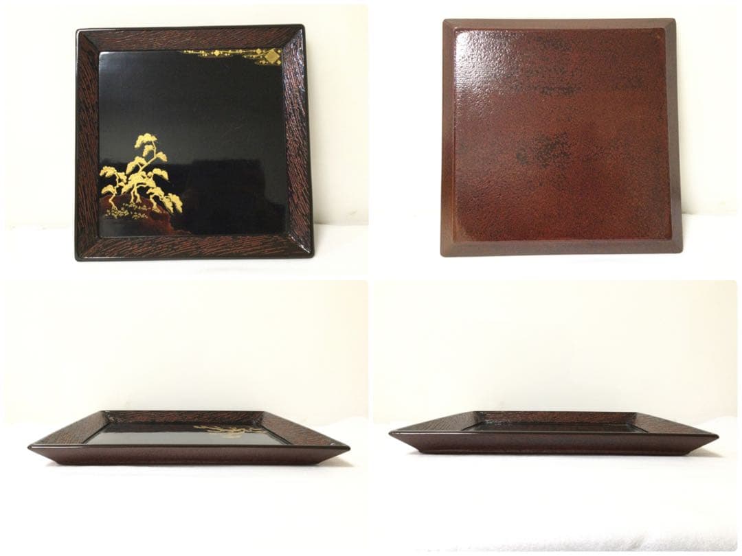 大内塗 懐石膳 十客揃 四方盆 金蒔絵真塗 天然木 時代物 B990