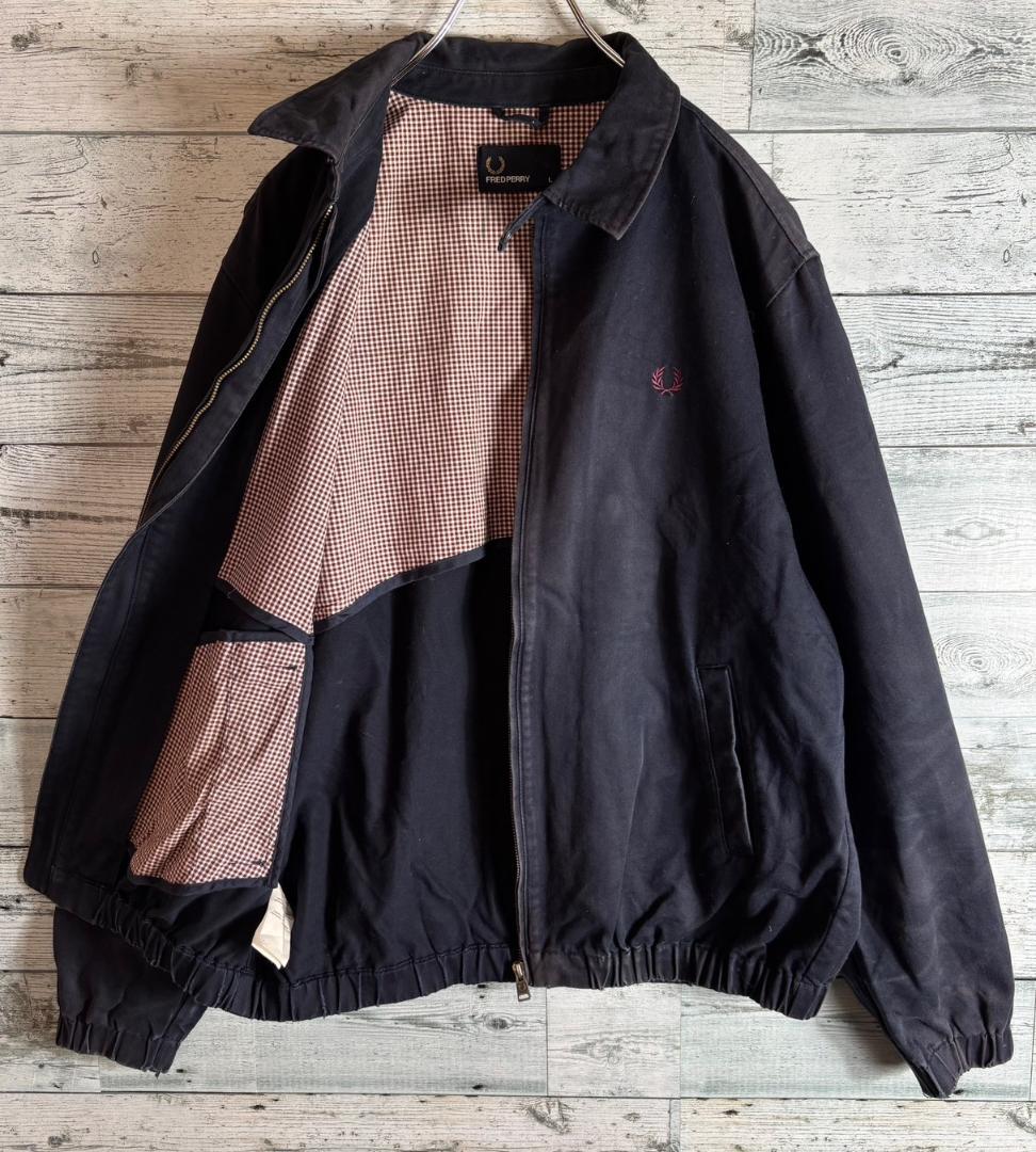 フレッドペリー ハリントンジャケット スウィングトップ 刺繍ロゴ　紺　L
