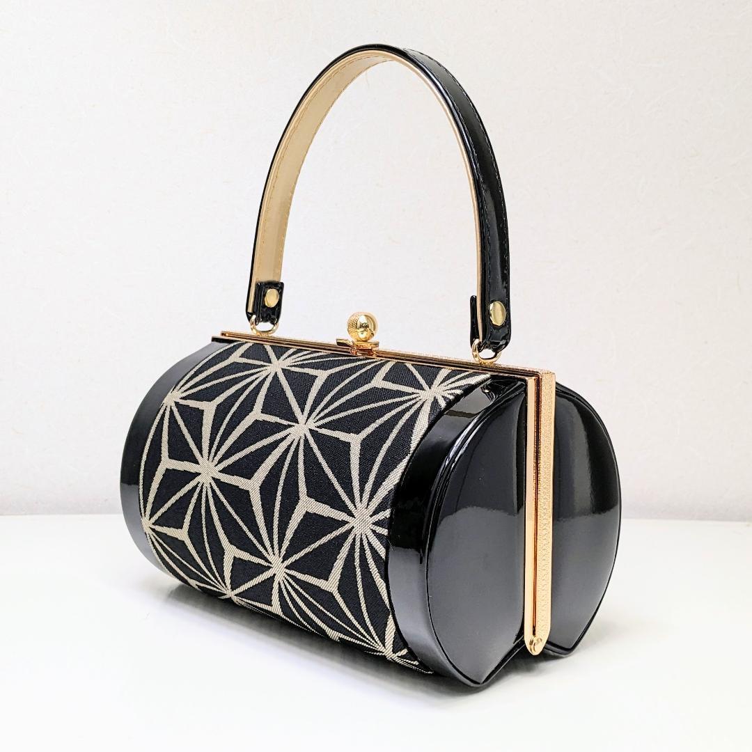 和装 草履バッグセット 帯地 麻の葉 黒×金 3枚芯 フリーサイズ k15-15