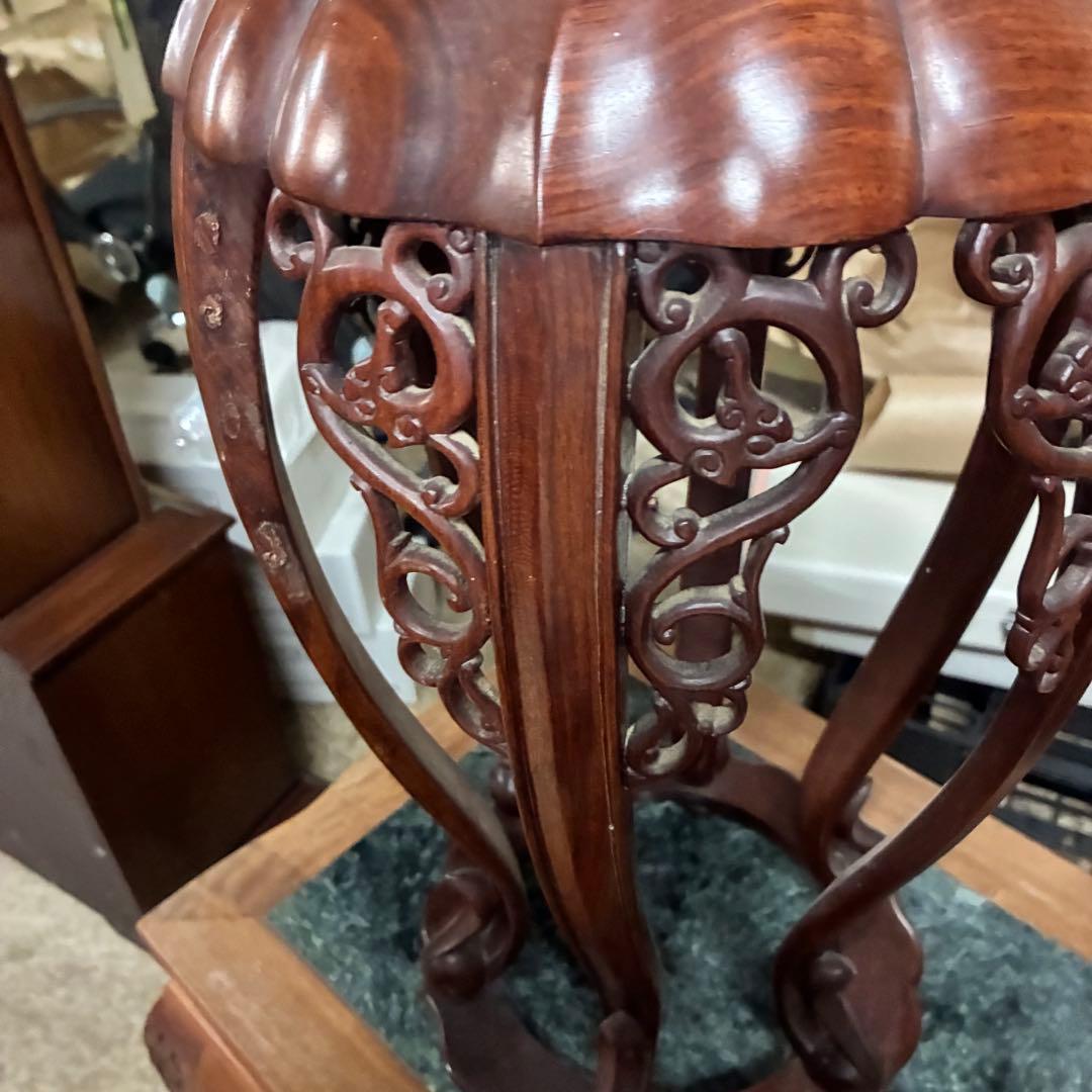 希少品 華道具 唐木 紫檀 ぶどう透かし彫リ 飾台 花台 香炉台 猫足