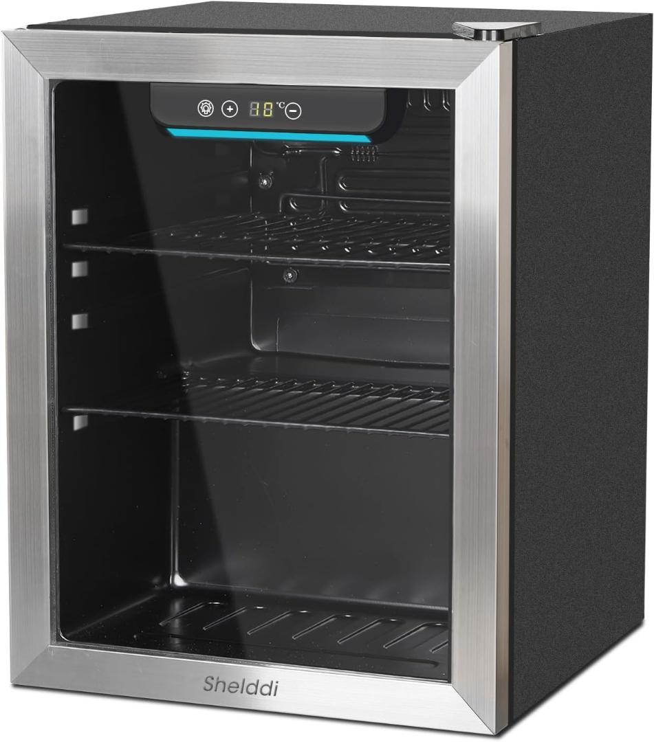 冷蔵庫 48L 小型 コンプレッサー式 透明ガラスドア ステンレス製