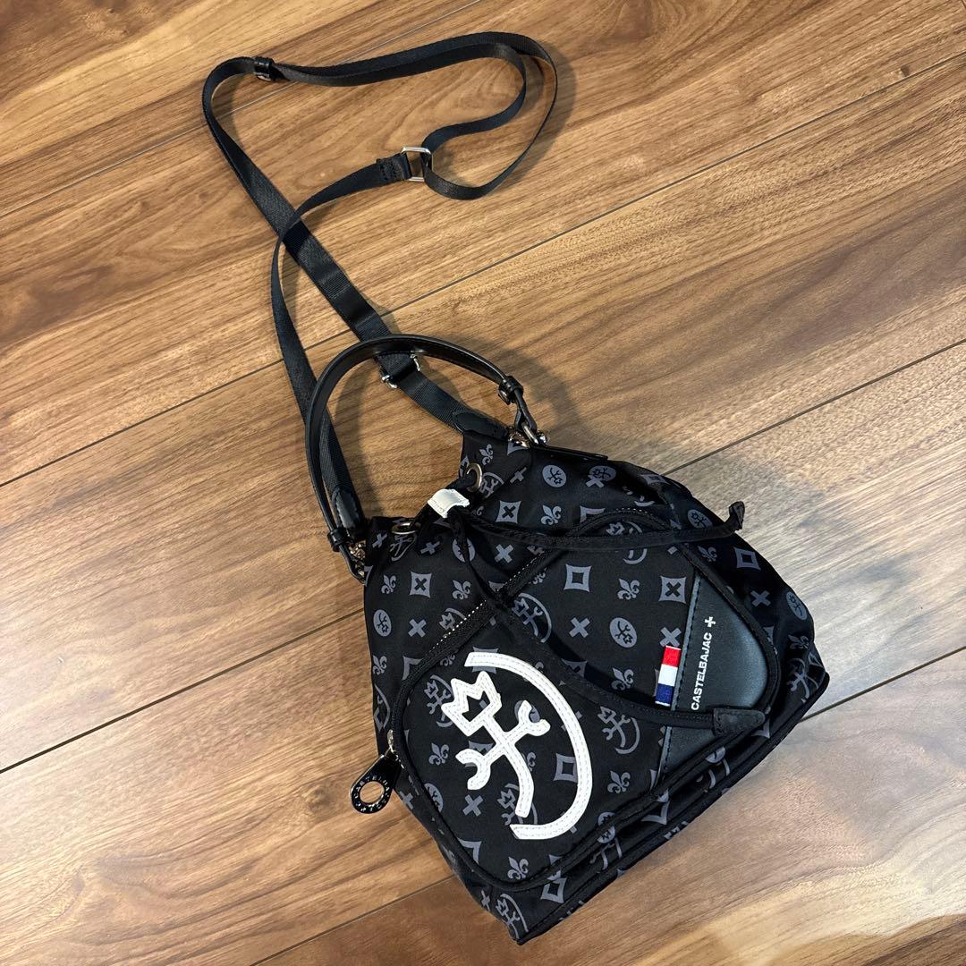 【美品】カステルバジャック 2way ミニ 巾着 ショルダーバッグ 総柄デザイン