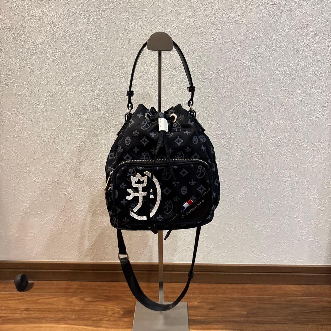 【美品】カステルバジャック 2way ミニ 巾着 ショルダーバッグ 総柄デザイン