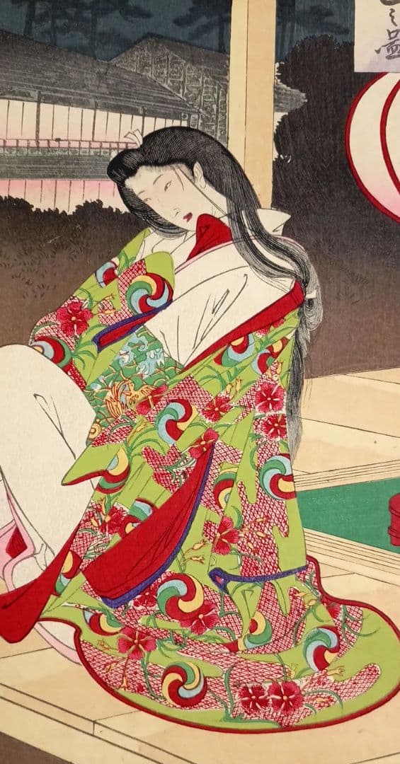 浮世絵、曾我十郎大磯通之圖三枚綴りの右側1枚売りです。橋本周延画、明治23年出版