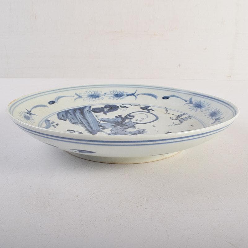 中国　天啓年製　青花　山水人物文盤　皿　V　R8823