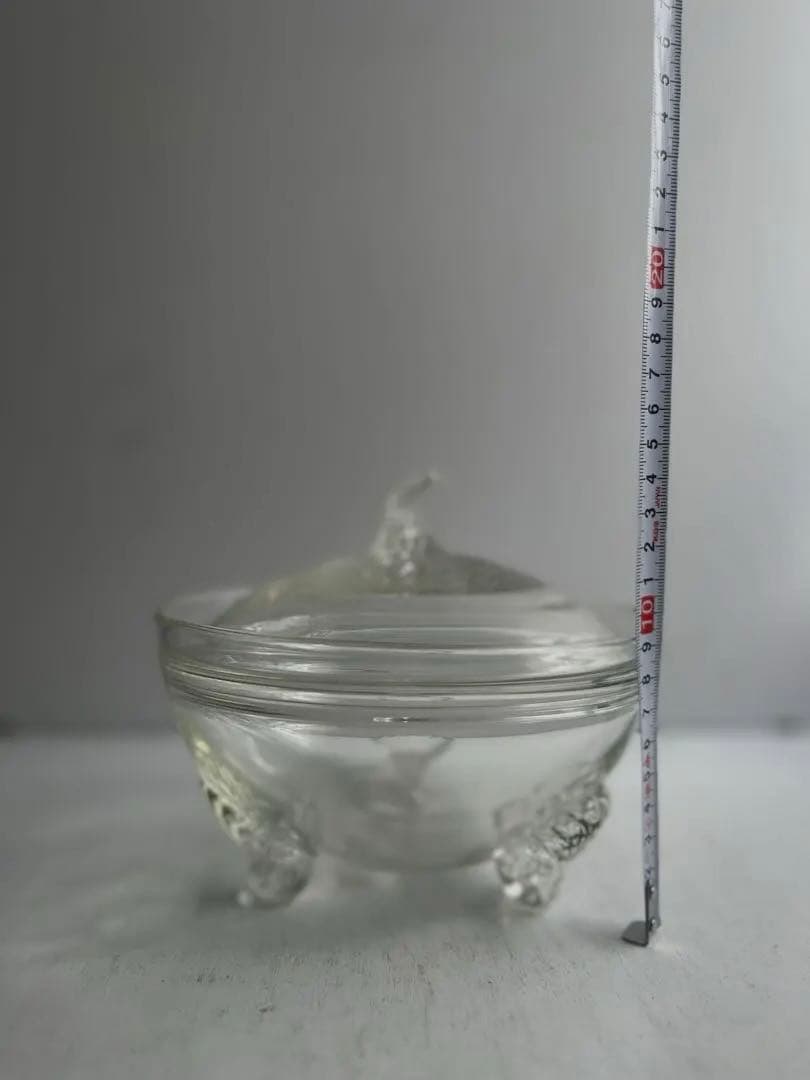 669 骨董 アンティーク 和ガラスの蓋物 菓子器 三つ脚 エッチング 大正期