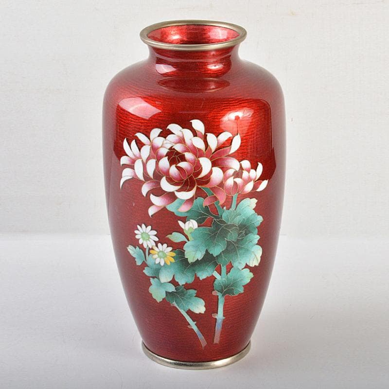 七宝焼　安藤七宝店　透釉　菊文　花瓶　V　R6959