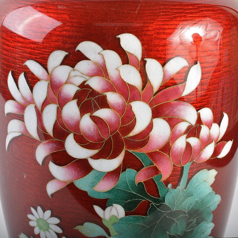 七宝焼　安藤七宝店　透釉　菊文　花瓶　V　R6959