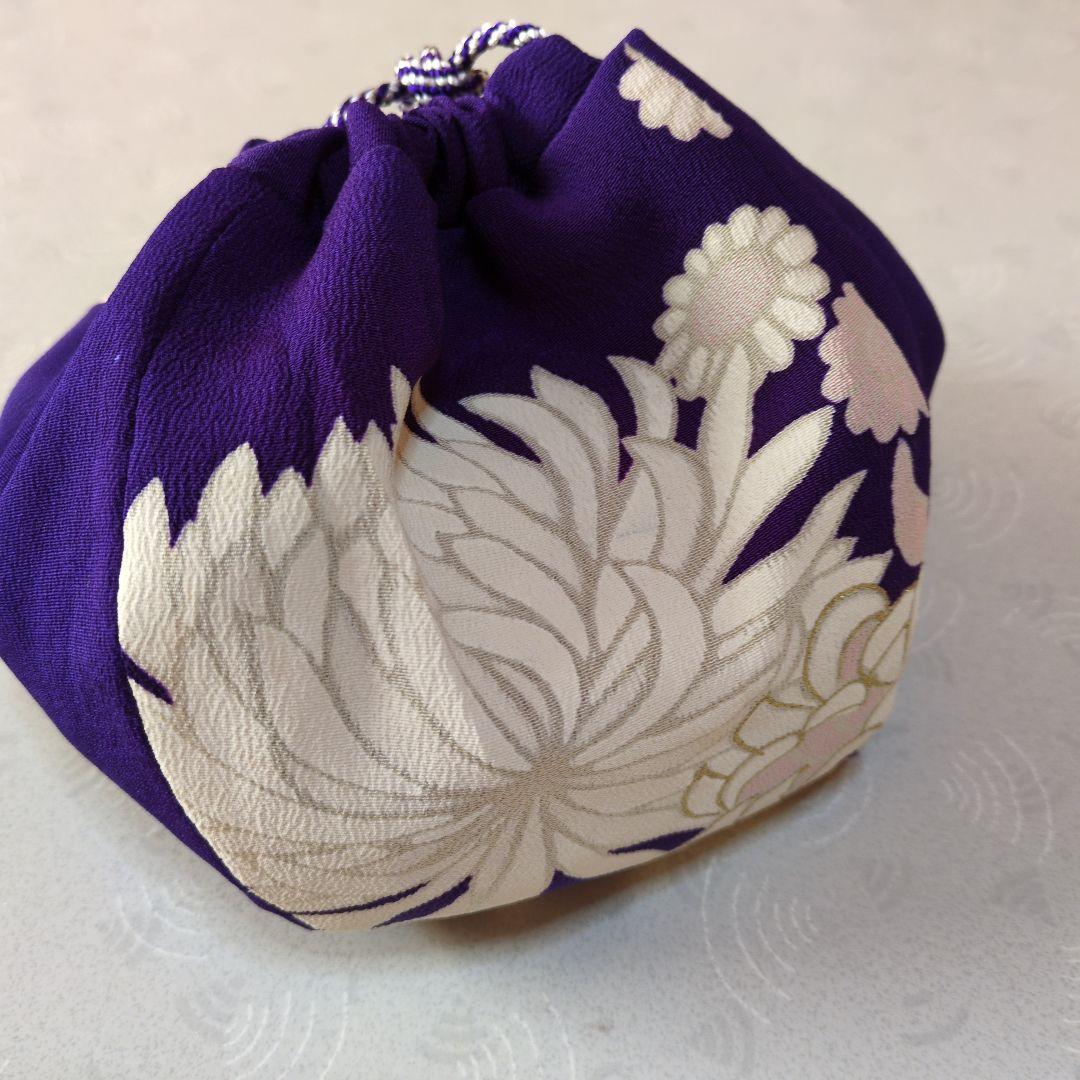 七五三３歳正絹手縫いの被布と巾着のセット（中綿無し）