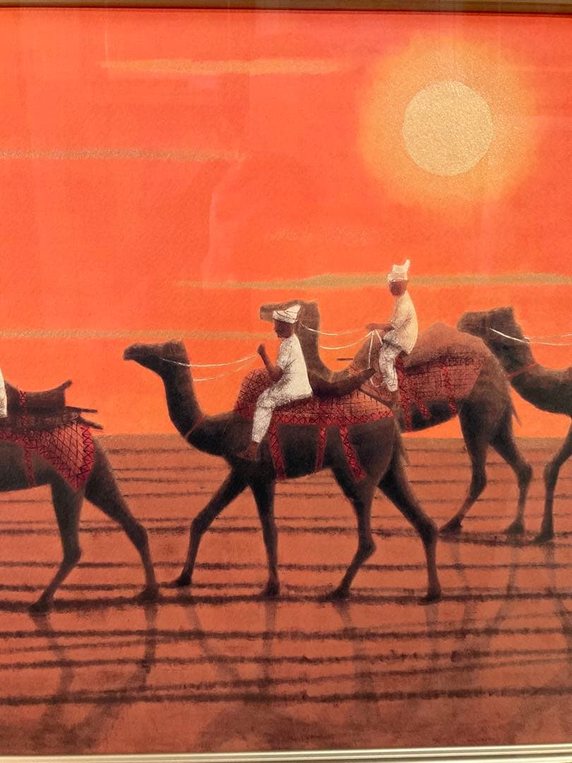 平山郁夫「シルクロードを行くキャラバン(東・太陽)」彩美版　作品証明シール有り