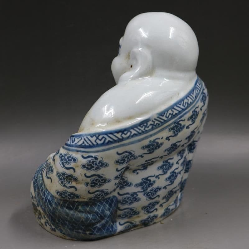 青花弥勒仏像 陶磁器 美術品 装飾品 工芸品 置物