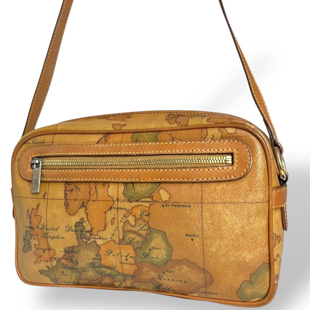 プリマクラッセ　ショルダーバッグ　世界地図柄　レザー　斜め掛け