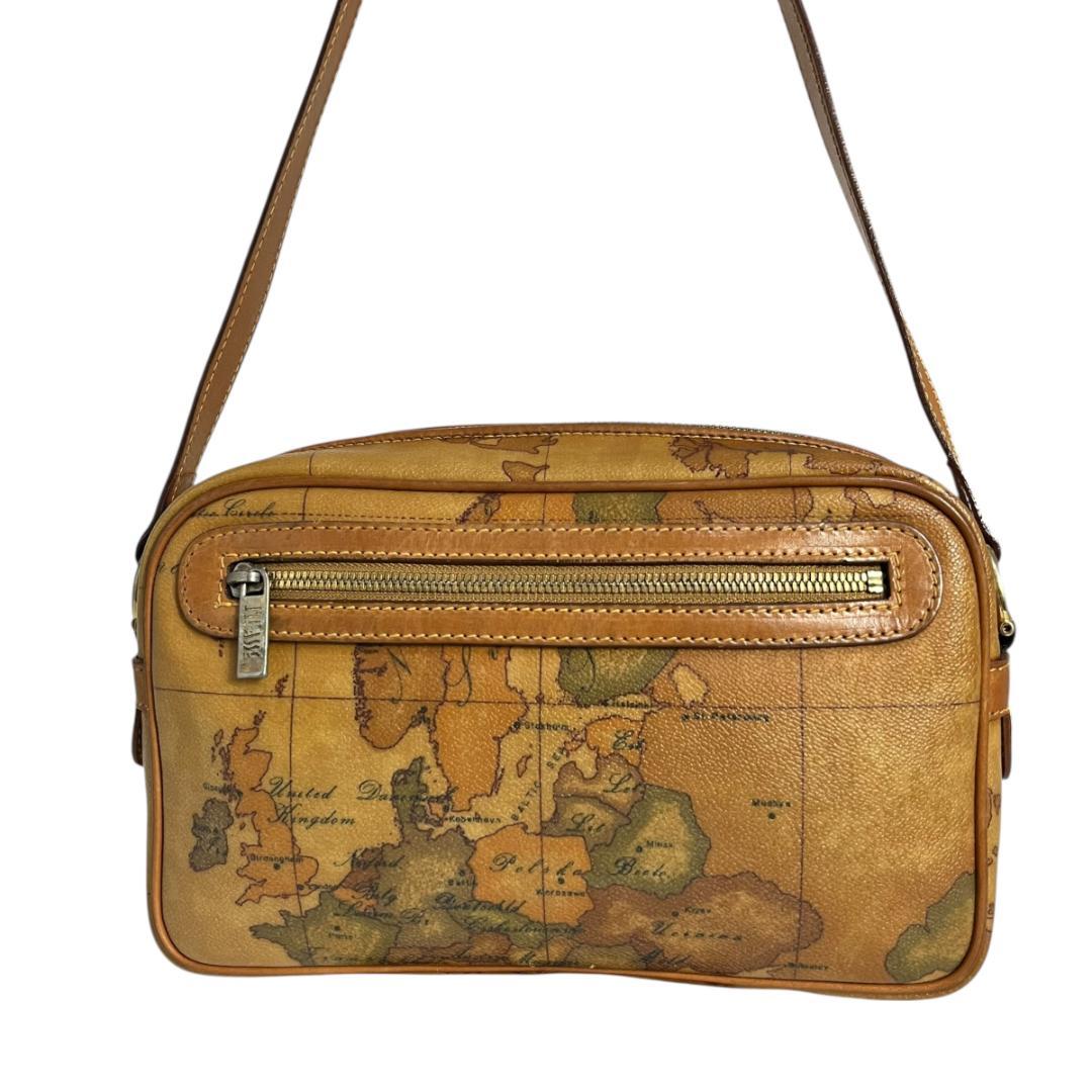 プリマクラッセ　ショルダーバッグ　世界地図柄　レザー　斜め掛け