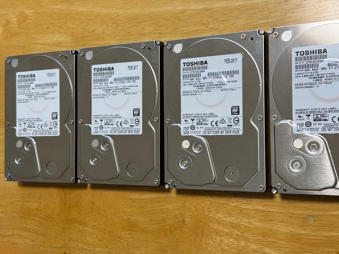 3TB 4セットTOSHIBA 内蔵HDD 7200回転SATA使用185hから