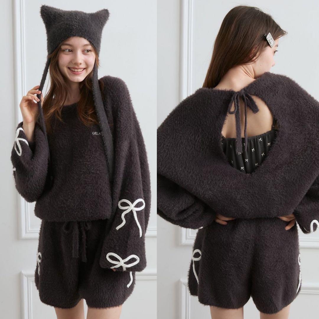 ジェラートピケ リボンフェザーロンパースルームウェア