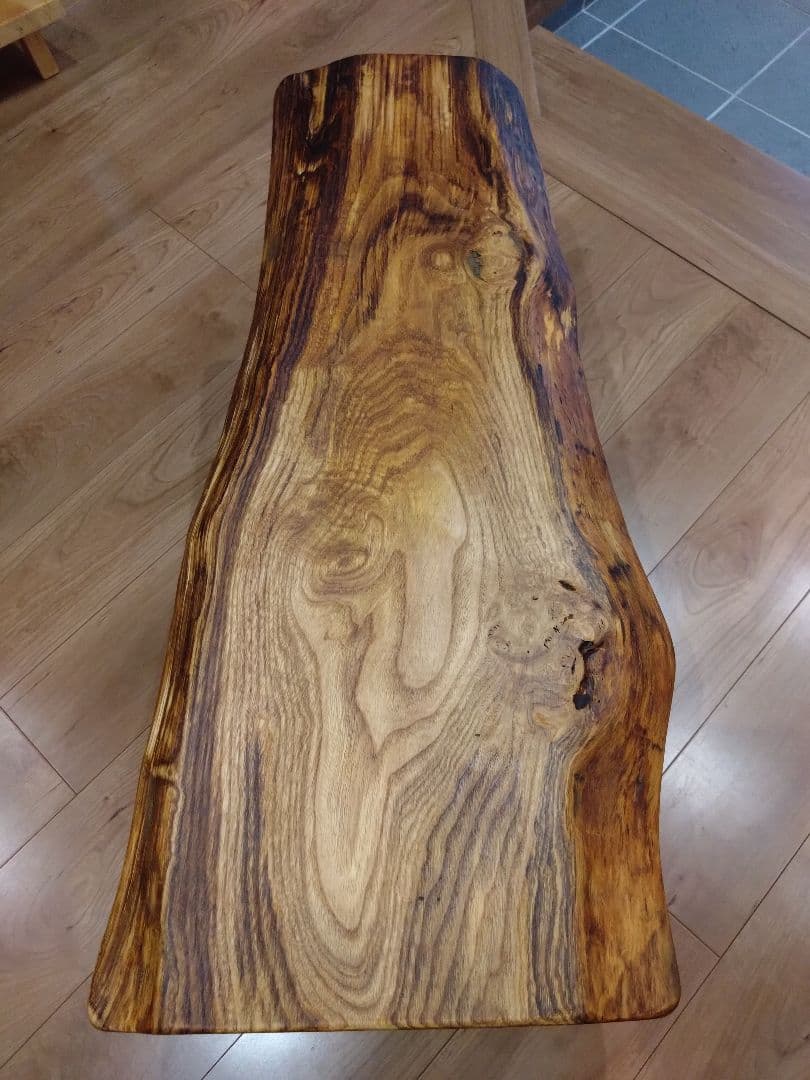 栗のベンチ78　しょうちゃん❕いい栗の耳付き一枚板で杢目が綺麗ですよ