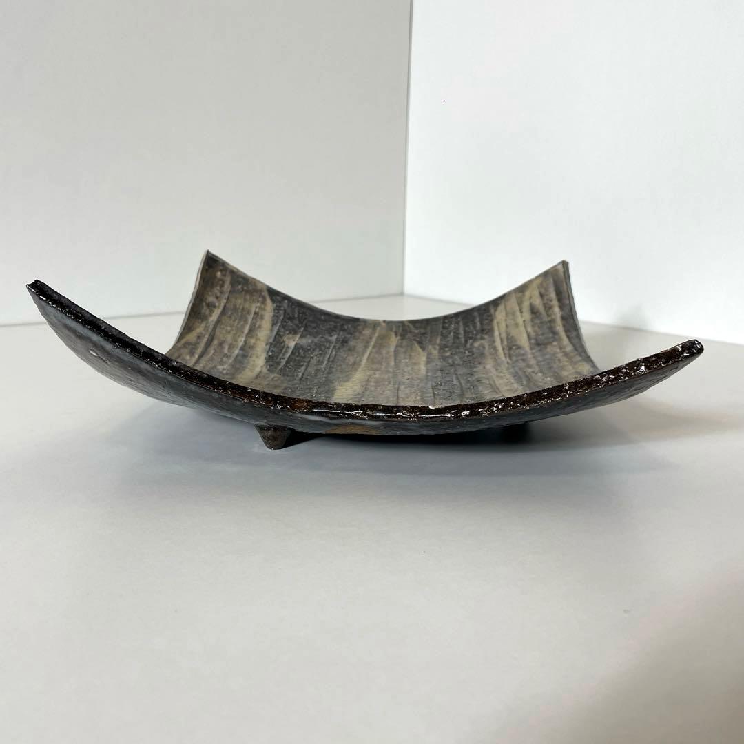 #XG513 陶芸家・波多野善蔵・萩焼四方皿・萩焼・共箱・共布栞・刷毛目・茶道具