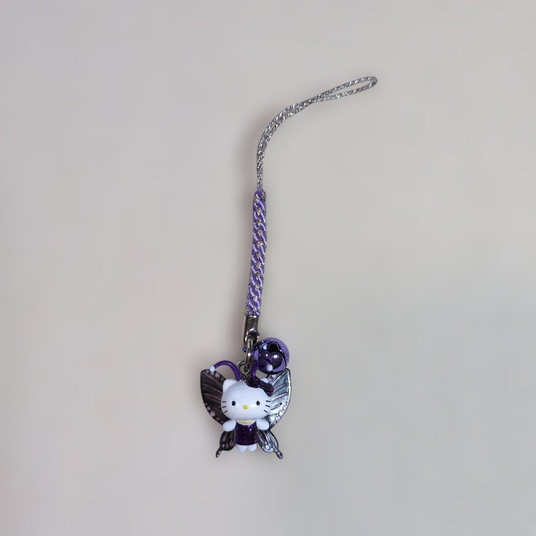 ご当地キティ 根付けストラップ 蝶 バタフライ 紫