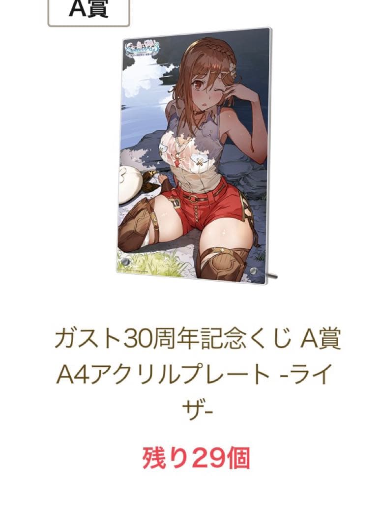 ライザのアトリエ　A賞　A4アクリルプレート　くじ本数30個のみの限定品