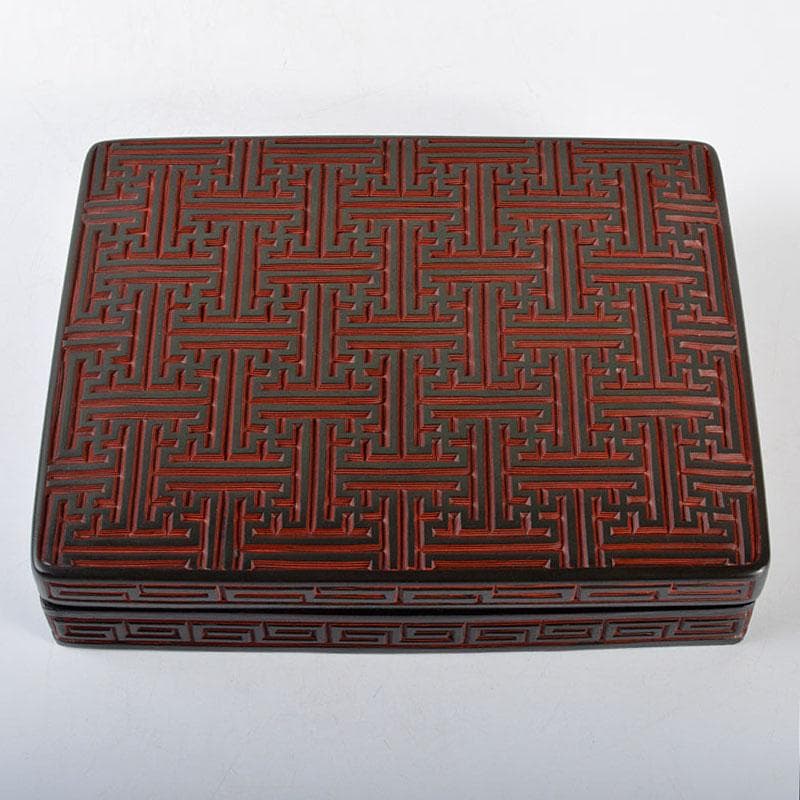 中国　唐物　堆朱　堆黒　倶利雕　四方硯箱　D　R5842