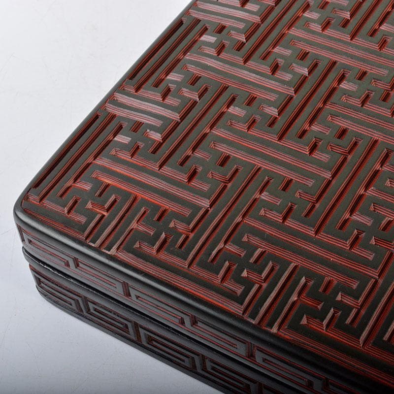 中国　唐物　堆朱　堆黒　倶利雕　四方硯箱　D　R5842