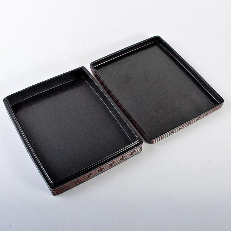 中国　唐物　堆朱　堆黒　倶利雕　四方硯箱　D　R5842