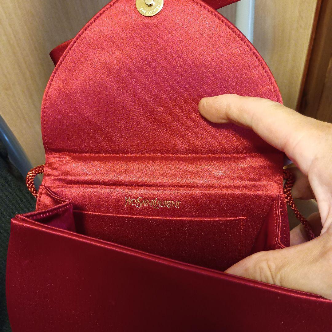 イヴ サンローラン リボン サテン ショルダーバッグ ポシェット レッド