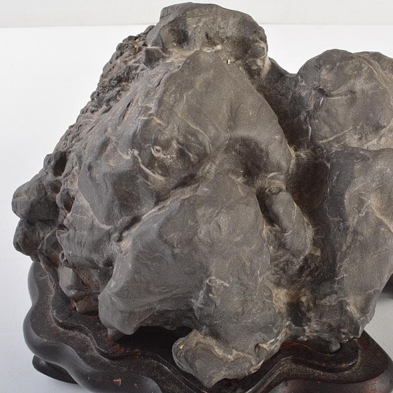 中国　鑑賞石　太湖石　霊壁石　置物　唐木台付　V　R7487