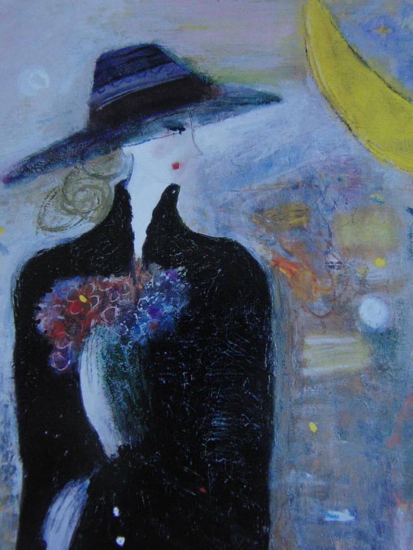 木脇秀子、【月と星のささやき】、希少な額装用画集より、新品額装付