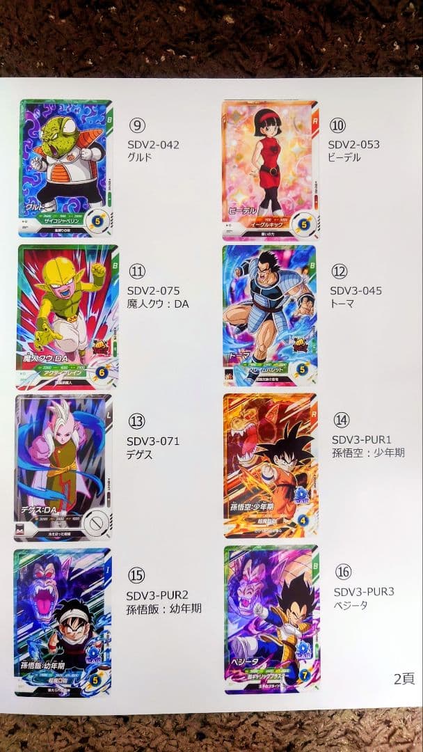 ドラゴンボールSDBH、SDVカード