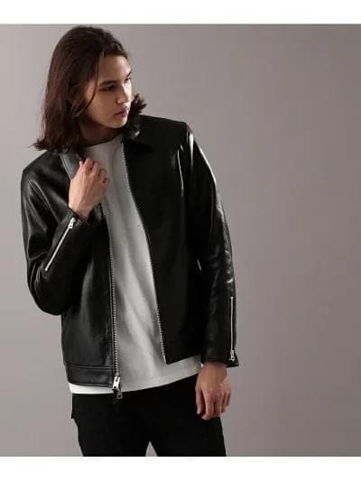 美品 ショット 羊革 レザー シングル ブレスト ライダース ジャケット 黒 M